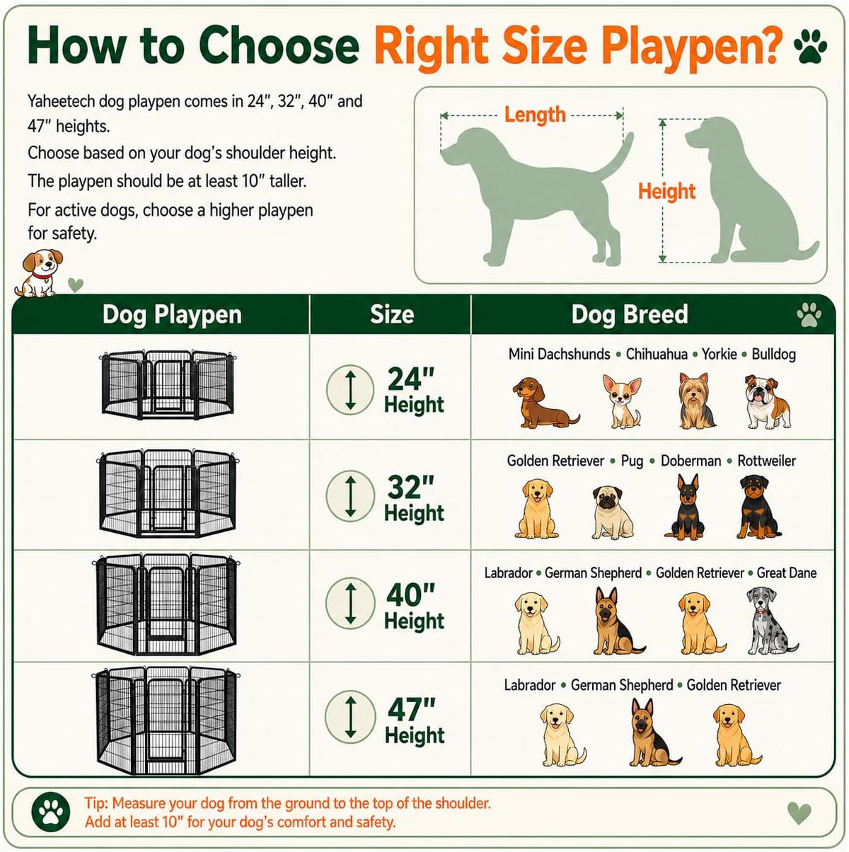 Yaheetech Dog Playpen 24In 16 Panels Pet Fence for Indoor Yard RV Camping