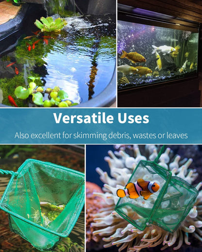 Pawfly Aquarium Fish Net with Braided Metal Handle Square Net with Soft Fine Mesh Sludge Food Residue Wastes Skimming Cleaning Net for Fish Tanks Small Koi Ponds and Pools