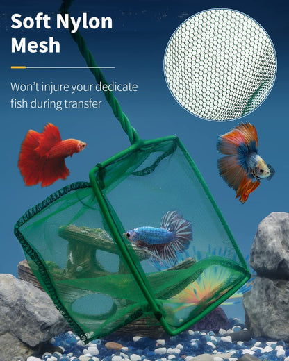 Pawfly Aquarium Fish Net with Braided Metal Handle Square Net with Soft Fine Mesh Sludge Food Residue Wastes Skimming Cleaning Net for Fish Tanks Small Koi Ponds and Pools