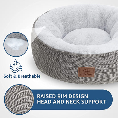 Cat Beds for Indoor Cats,Small Dog Bed,Cuddler Dog Beds,Calming Dog Bed Donut,Soft Anxiety Cozy Pet Beds,Puppy Bed for Small/Medium Dogs Washable round in Grey Color, PET