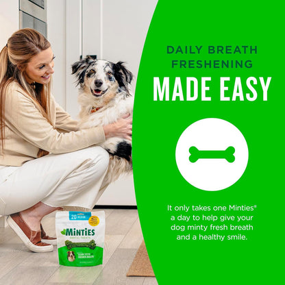 Minties Mint Dental Chews for Dogs, Medium 25-50 Lbs, 20 Ct