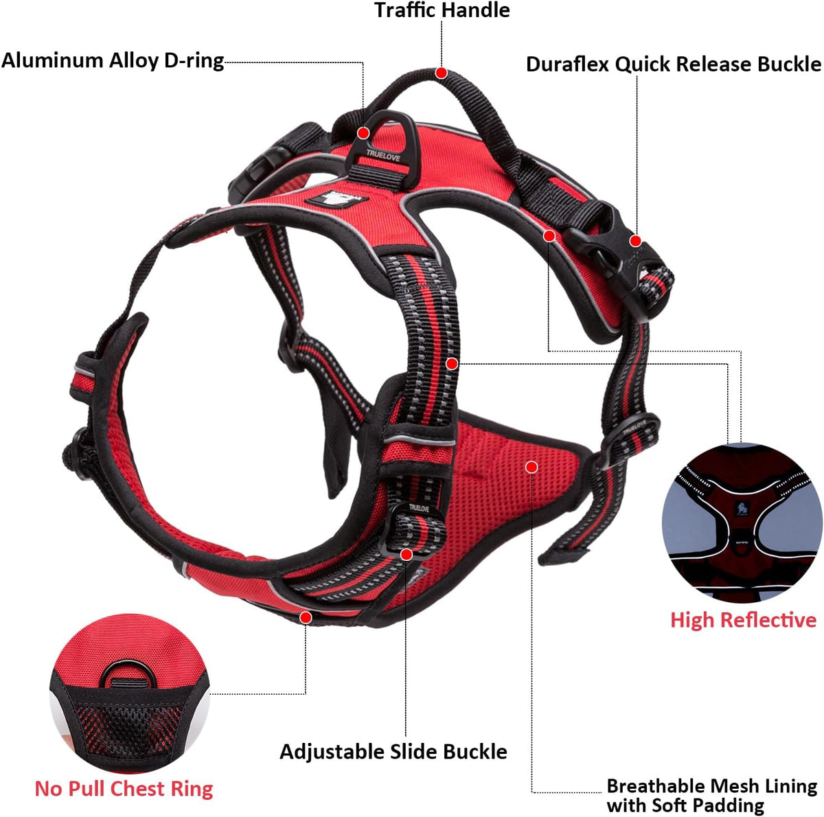 TRUE LOVE Adjustable No-Pull Dog Harness Reflective Vest, Blue, XS