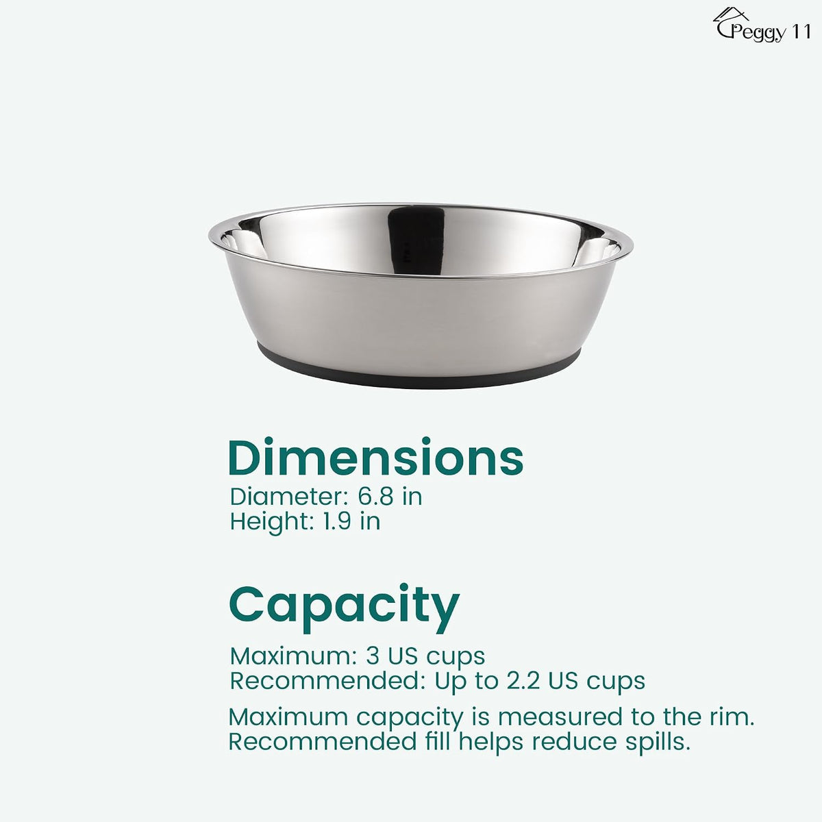 PEGGY11 Lightweight Stainless Steel Cat Dog Bowls, 3 US Cup Each, 2-Pack
