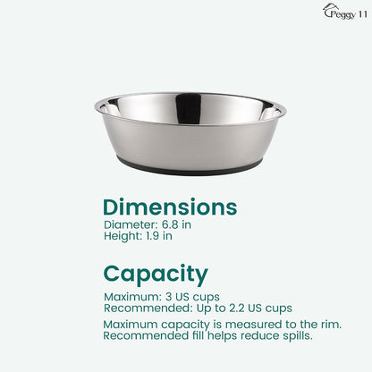 PEGGY11 Lightweight Stainless Steel Cat Dog Bowls, 3 US Cup Each, 2-Pack