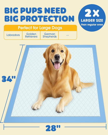 Powools Puppy Pads for Dogs, 34X28 In, 6-Layer Leakproof, 50-Pack