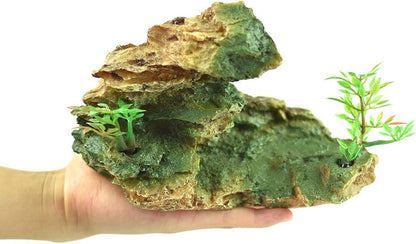 OMEM Reptile Small Hide, Turtles Hide Cage, Artificial Plant Rock, Humidified Habitat Decoration (Red Soil)