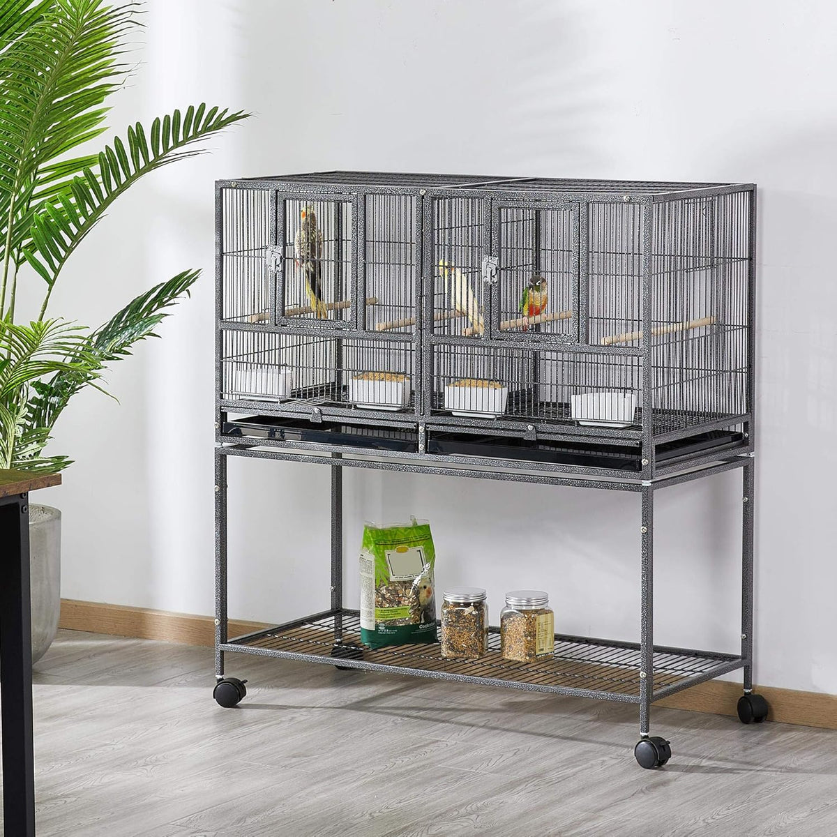 Yaheetech 41.5" Stackable Divided Breeder Breeding Parakeet Bird Cage for Canaries Cockatiels Lovebirds Finches Budgies Small Parrots with Rolling Stand, Black