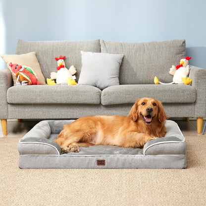 EHEYCIGA Orthopedic Dog Beds Large Sized Dog, Waterproof Memory Foam Pet Bed with Sides, Non-Slip Bottom Large Pet Bed with Washable Removable Cover, Grey