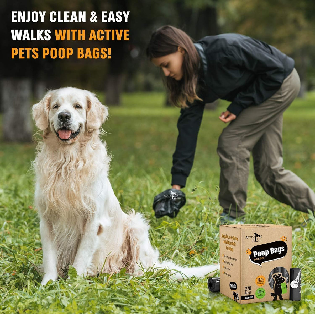 Active Pets Extra Thick Lavender-Scented Dog Waste Bags - Leak-Proof & Easy-Tear for Eco-Friendly Poop Disposal