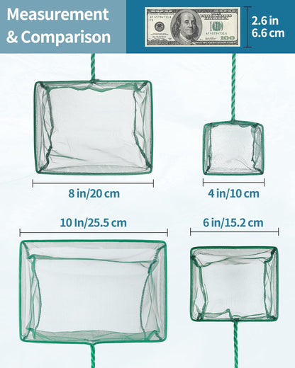 Pawfly Aquarium Fish Net with Braided Metal Handle Square Net with Soft Fine Mesh Sludge Food Residue Wastes Skimming Cleaning Net for Fish Tanks Small Koi Ponds and Pools